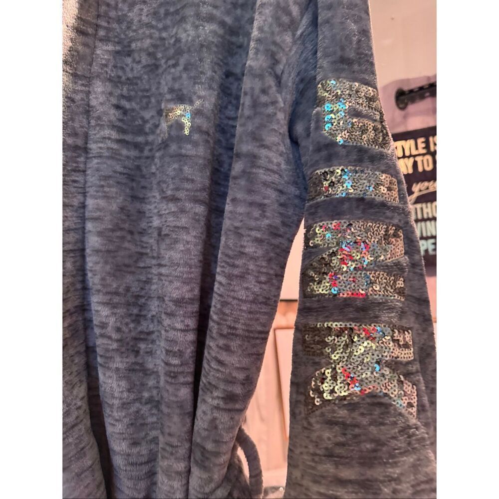 Victorias secret Vs PINK sherpa microfiber fleece hooded robe jacket bling - Picture 8 of 10